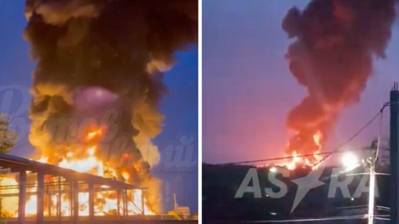 Sulme me dronë kamikaz në qytetin rus, rezervuarët e naftës përfshihen nga zjarri