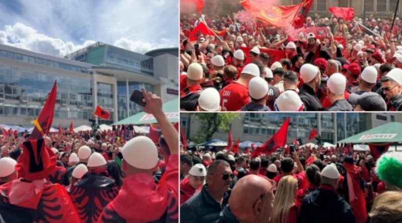 Dortmundi vishet kuqezi, tifozët shqiptarë me këngë e valle presin ndeshjen e Kombëtares së Shqipërisë